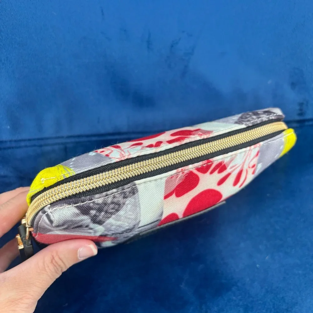 Hayward Luxury Canvas Cosmetic Pouch Multi Color Collage Print Makeup Bag